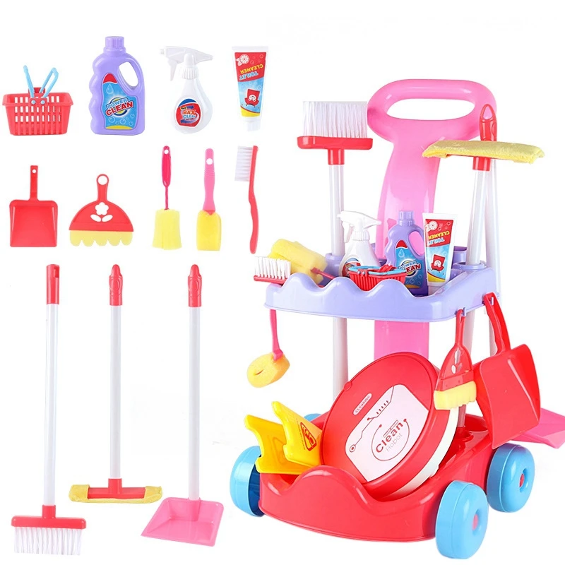 

Набор игрушек-тележек для уборки детей, имитация игрушек инструмент для уборки дома, ролевые игры с роботом-пылесосом