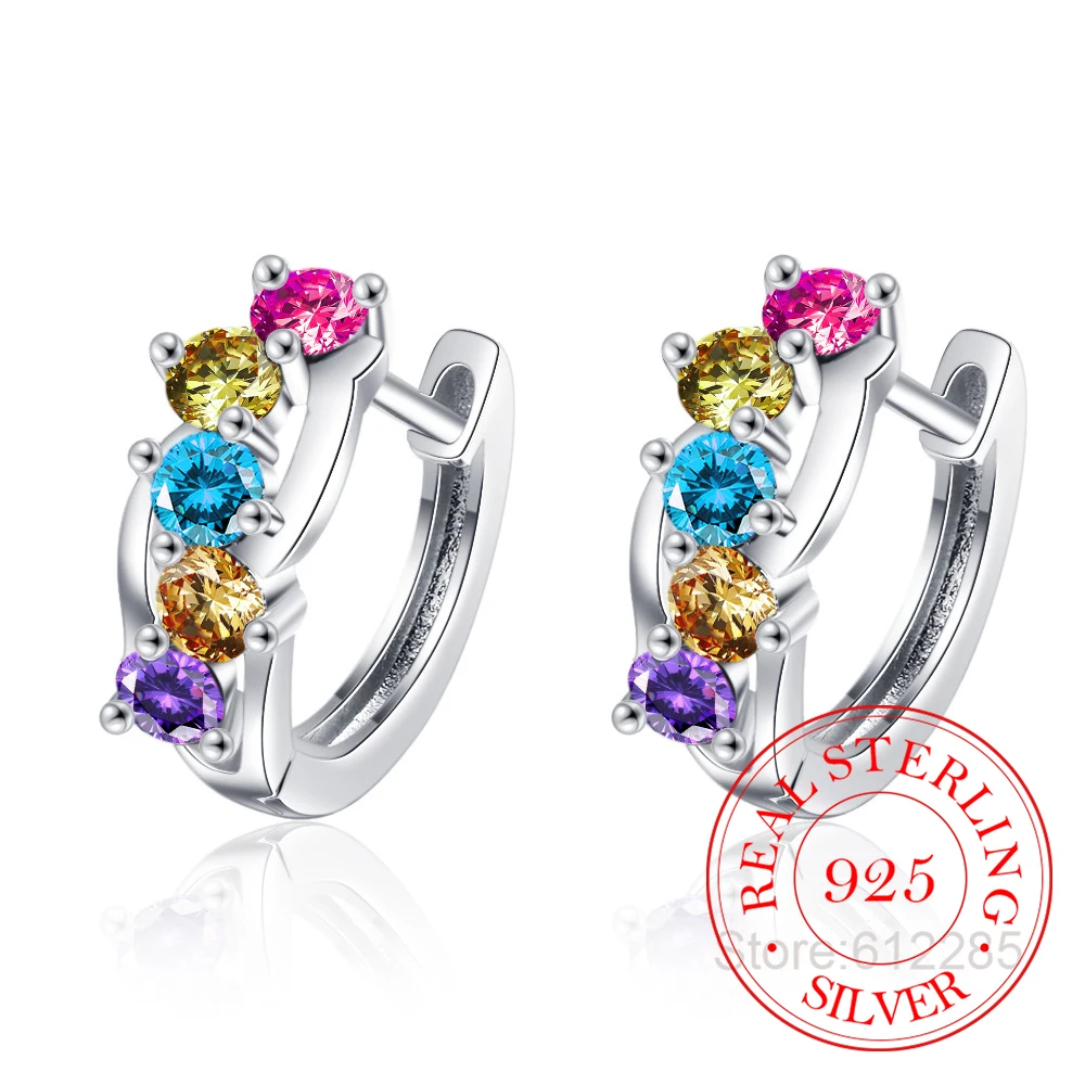 

Серьги-кольца женские из серебра 925 пробы с разноцветными кристаллами