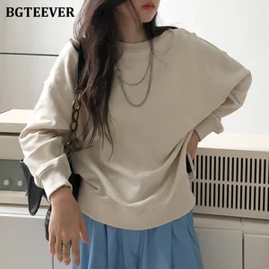 BGTEEVER Повседневная однотонная женская толстовка с круглым вырезом, Осень-зима 2020, Свободная Женская верхняя одежда с длинным рукавом, повседневные женские спортивные костюмы