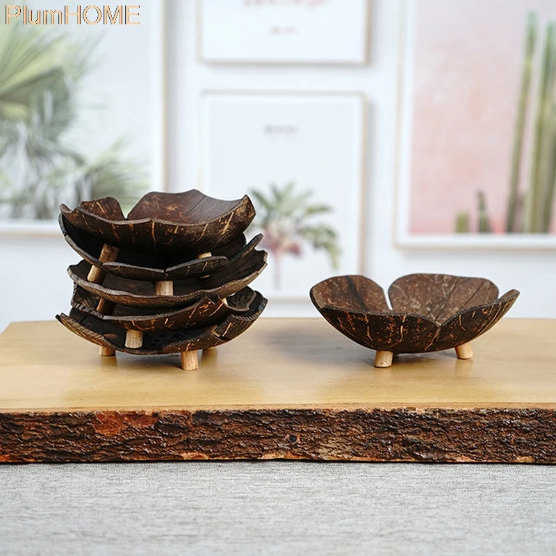 

Soap Holder Coconut Shell Wooden Bathroom Soap Dish Container keep the candle in shade place