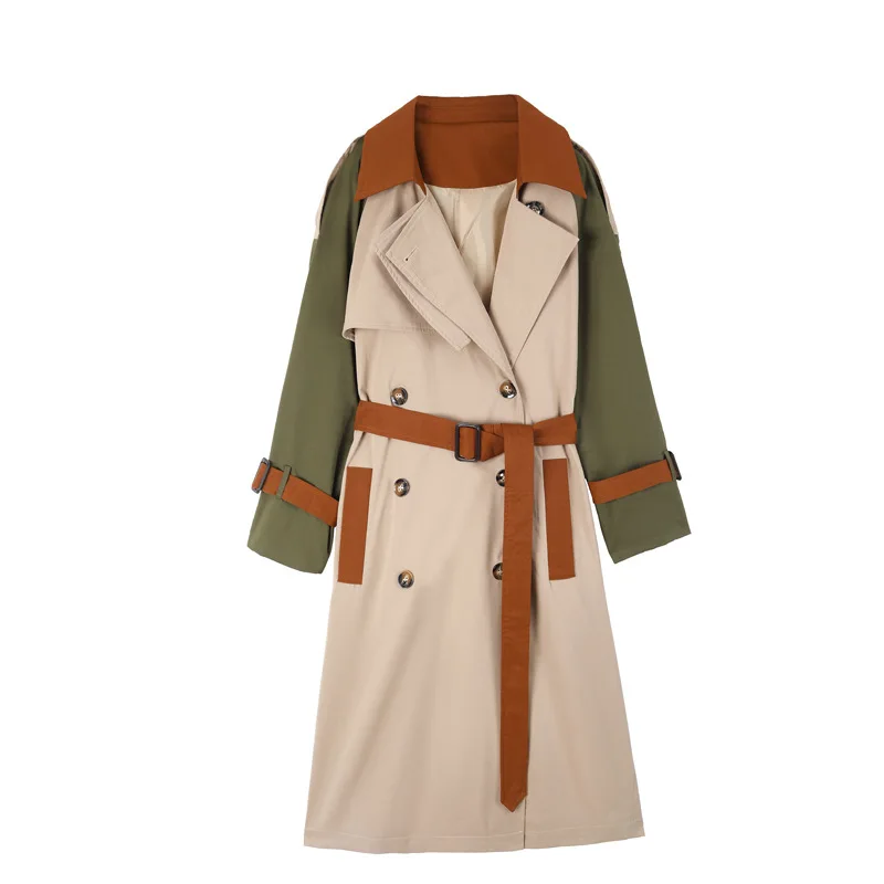 

Stitching Windbreaker Women 2020 Autumn New Mid-length Loose Temperament Popular British Style Coat Jacket