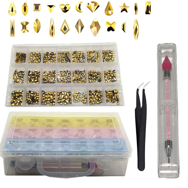 

420pcs/Set Hight Quality Multi Crystal AB Rhinestones 21 Shapes Glass New Design Flatback Nail Art Fancy Rhinestones