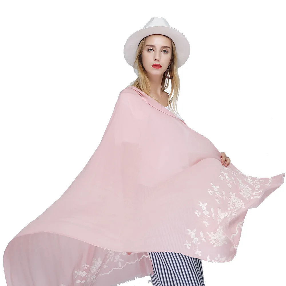 

2021 new pure cotton embroidered wave lace scarf women's fashion autumn and winter long cotton hemp Embroidered Flower scarf