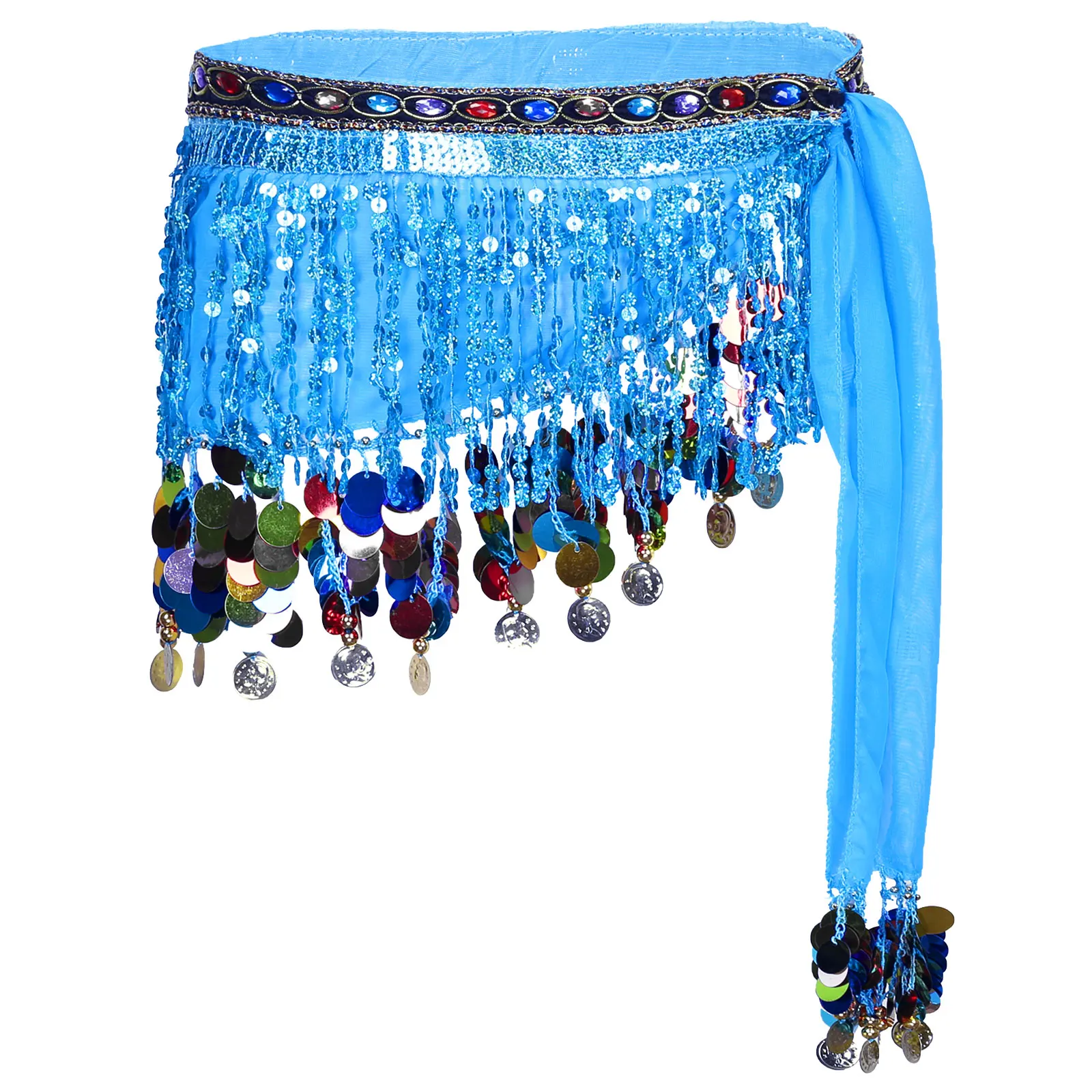 

Shiny Sequined Tassel Waist Chain Lace-up Hip Scarf Skirt Women Belly Dancer Performance Costumes Belly Dance Bling Waist Chain