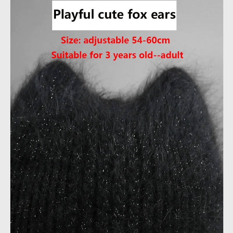 

2020 Simple Girl Angora Rabbit fur ear Beanie Hat for Women Winter Warm wool