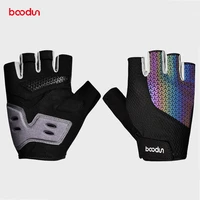 boodun shockproof luminous cycling half finger gloves light reflective outdoor sport mittens mtb road bike racing dazzle glove