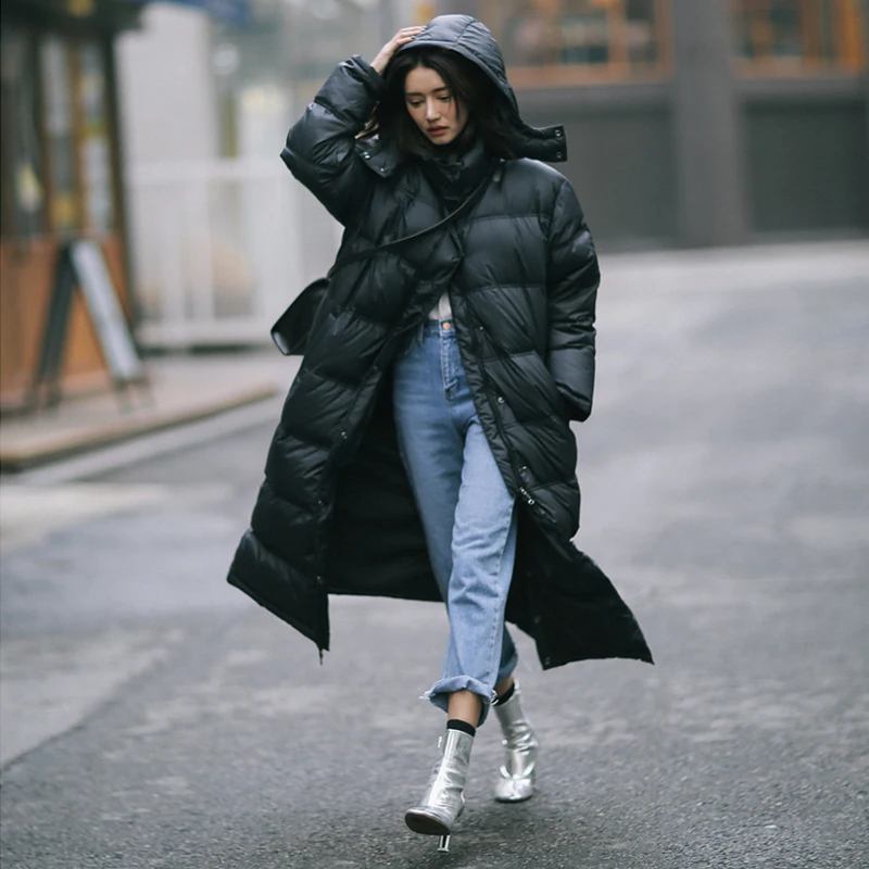 Зимняя куртка на утином пуху парка 90% пуховое пальто для женщин длинное с