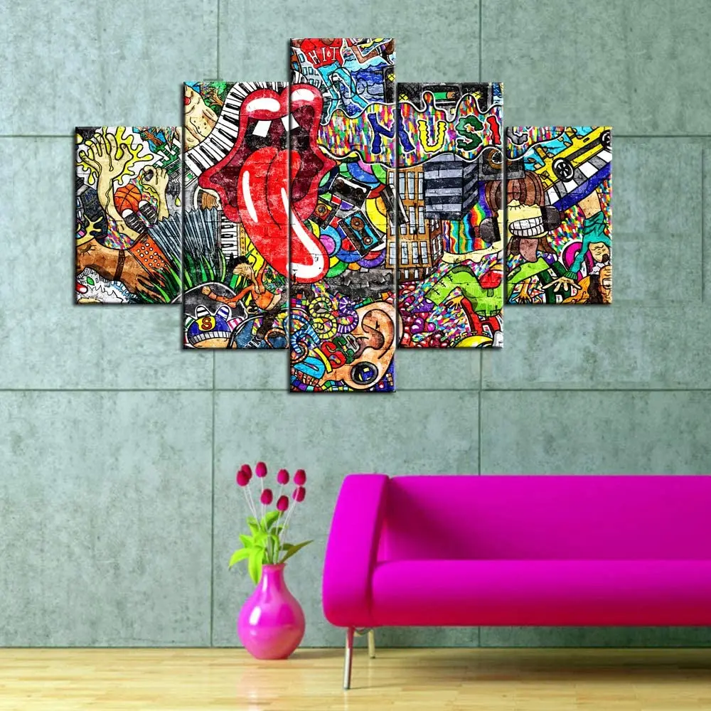 Без рамки 5 шт. рок-н-ролл Битлз граффити музыкальный холст HD плакаты настенное