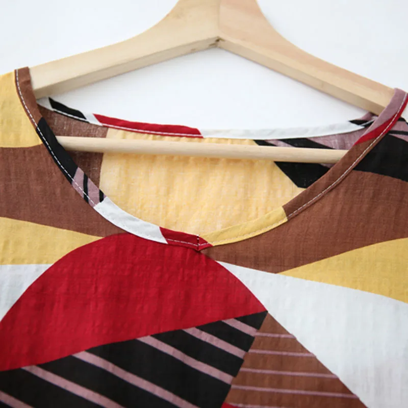 2020 летняя футболка размера плюс Женская Геометрическая большого из хлопка и льна