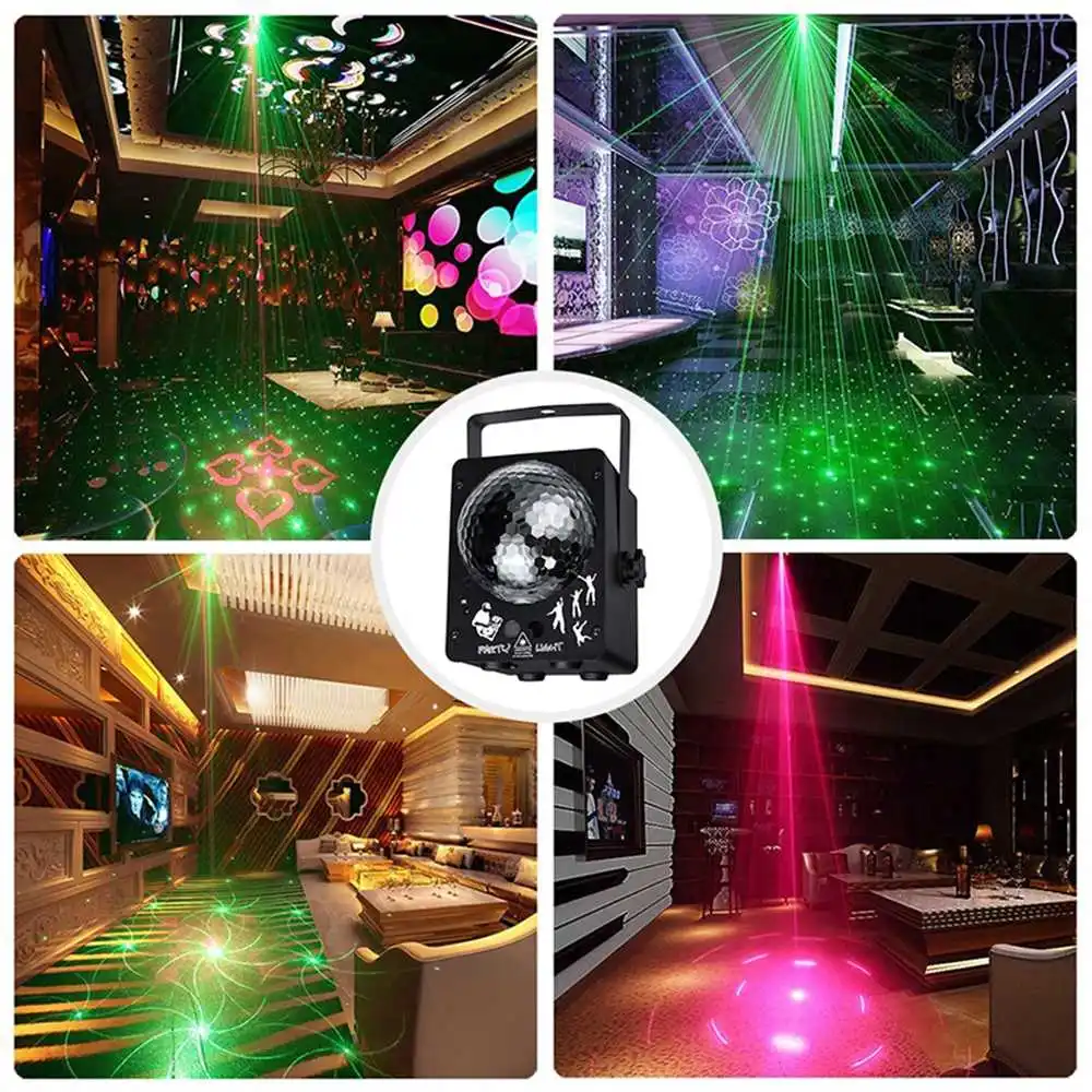 

LED RGB Stage Light Mini Laser Stage Lighting Projector Disco Light 60 Patterns Voice Control USB Charging DJ Party Lamp