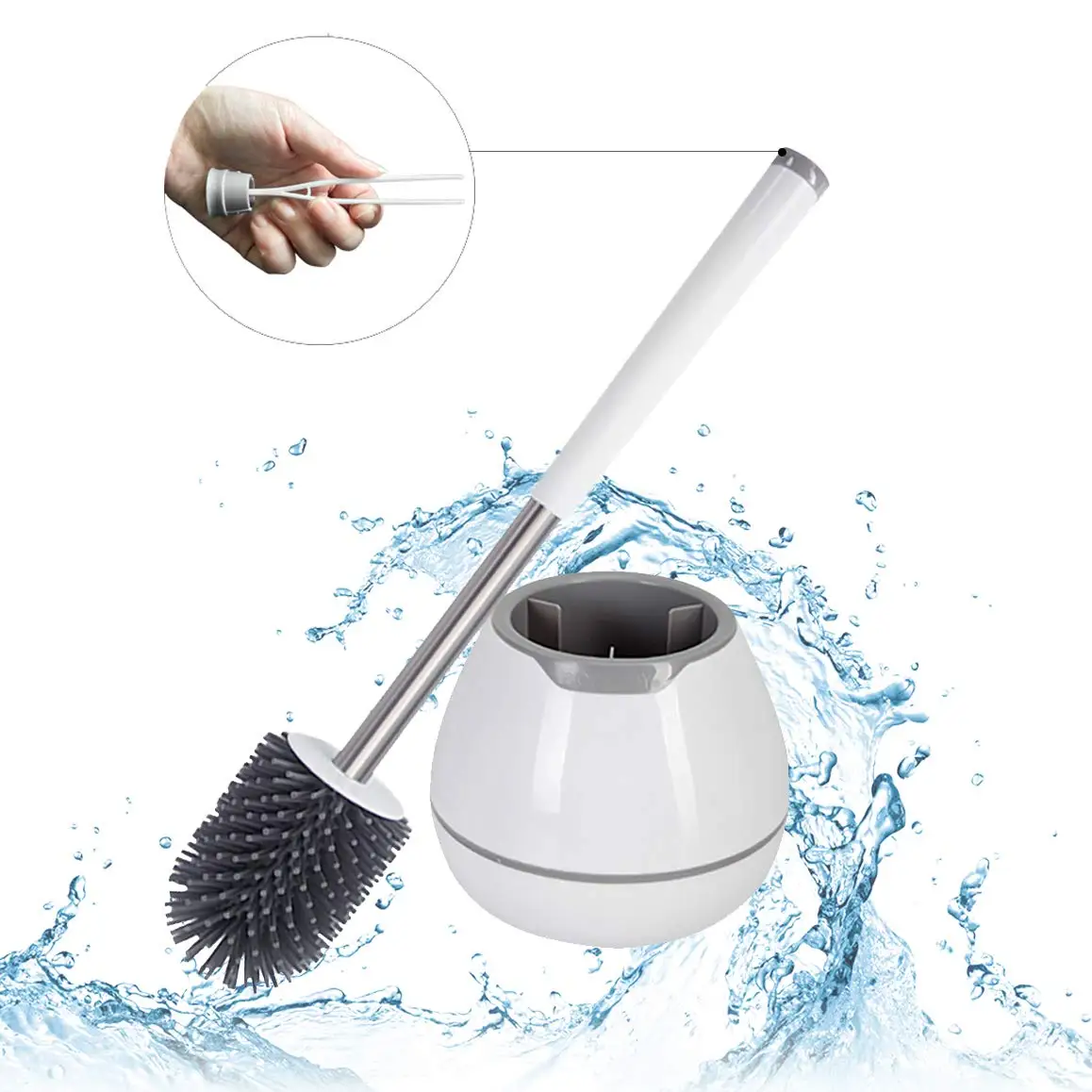 Eyliden TPR Toilet Brush with a Thoughtful Designed Tweezer and Holder Set Silicone Bristles for Bathroom Commode Cleaning