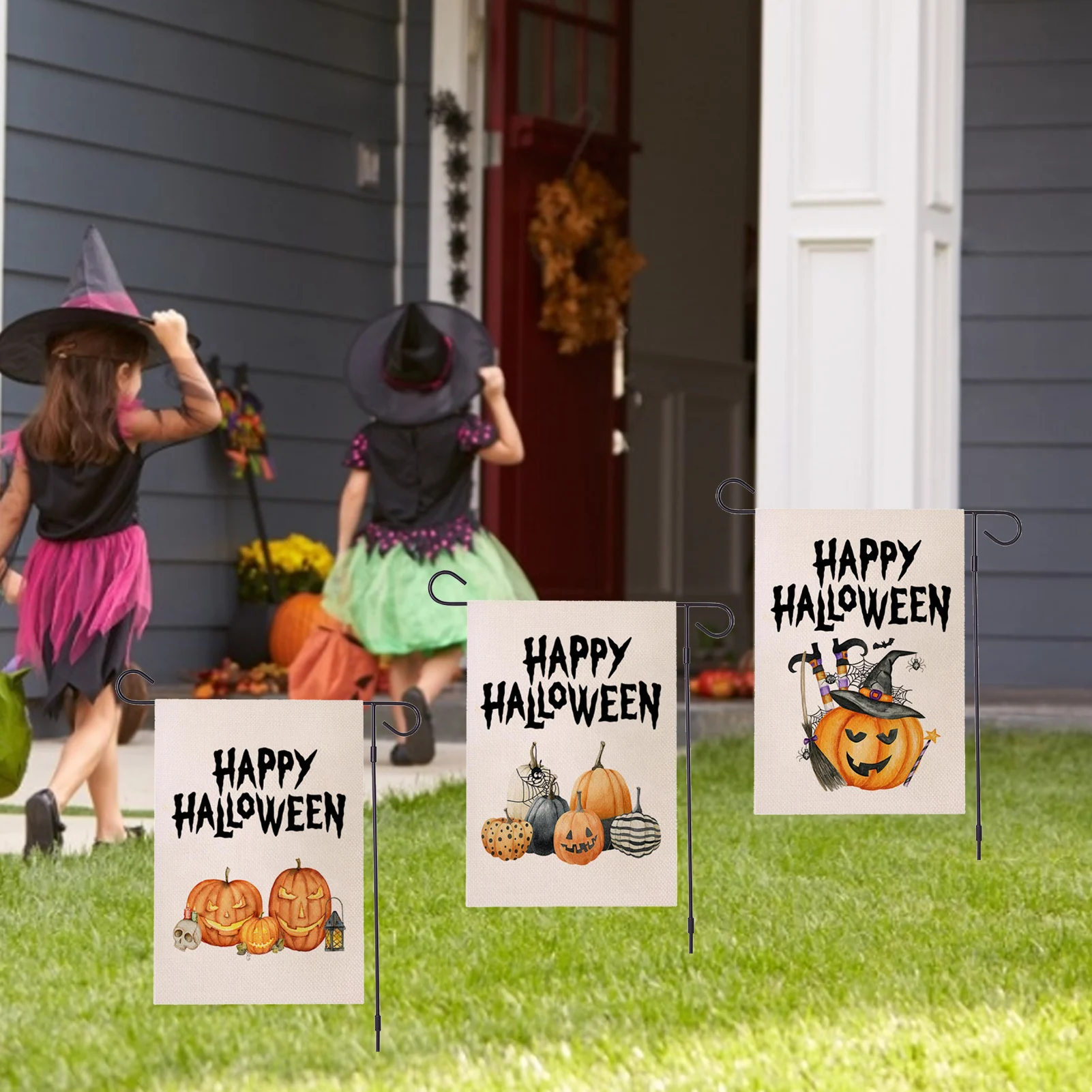 

Halloween Garden Flag Linen Hanging Banner 12.6x18.5 Inch Double Sided Garden Flag Patio Yard Decor Halloween Decoration Flag