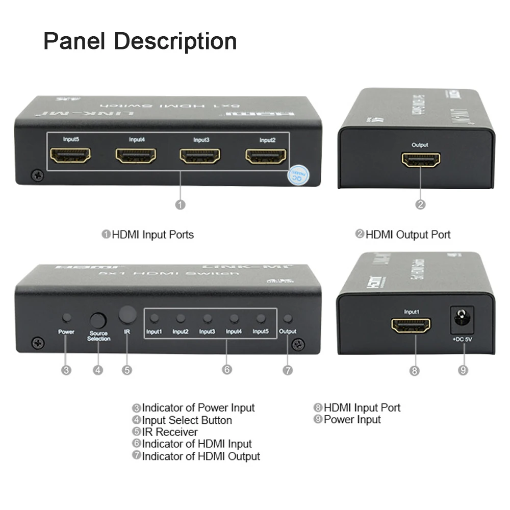LINK-MI 4K HDMI переключатель 5 в 1 выход
