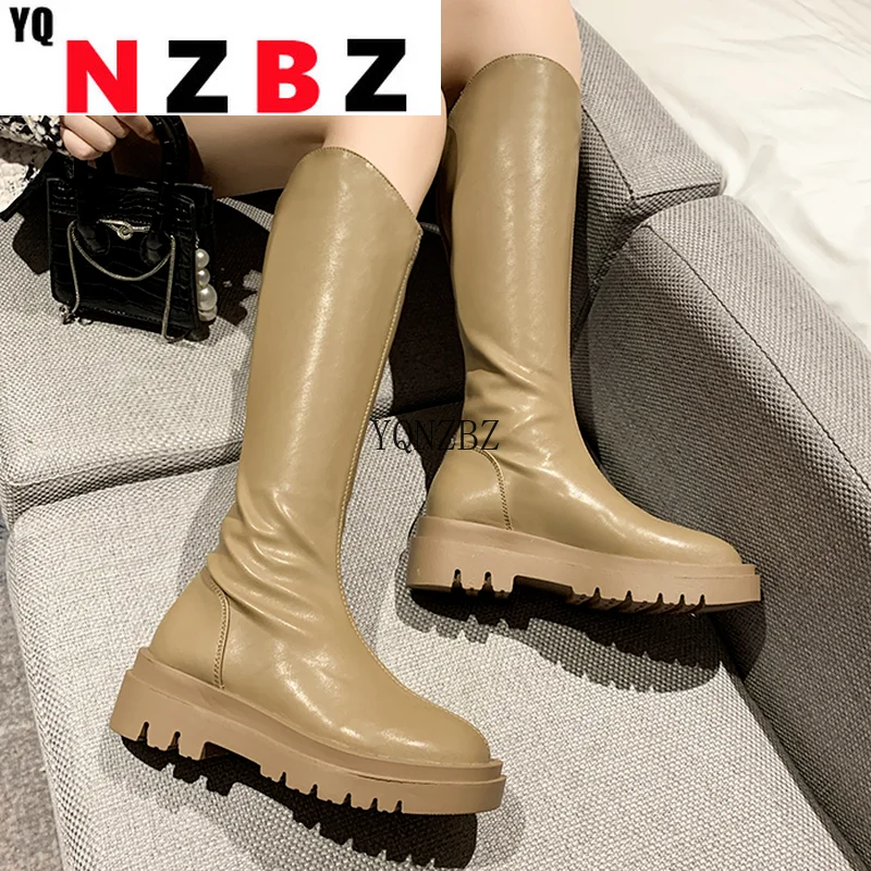 

2022 New Mid Heels Knee High Chelsea Snow Boots Winter Fashion Platform Warm Women Shoes Designer Gladiator Motorcycle Boots