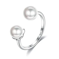 silverhoo new 925 sterling silver shell pearl elegance finger rings for women adjustable open anniversary ring fine jewelry
