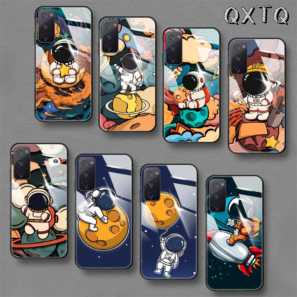 

Space Astronaut Graphic Art Tempered Glass Phone Case For Samsung Galaxy Note S 8 9 10 20 21 E Plus Ultra M 31 51 FE Cover Cell