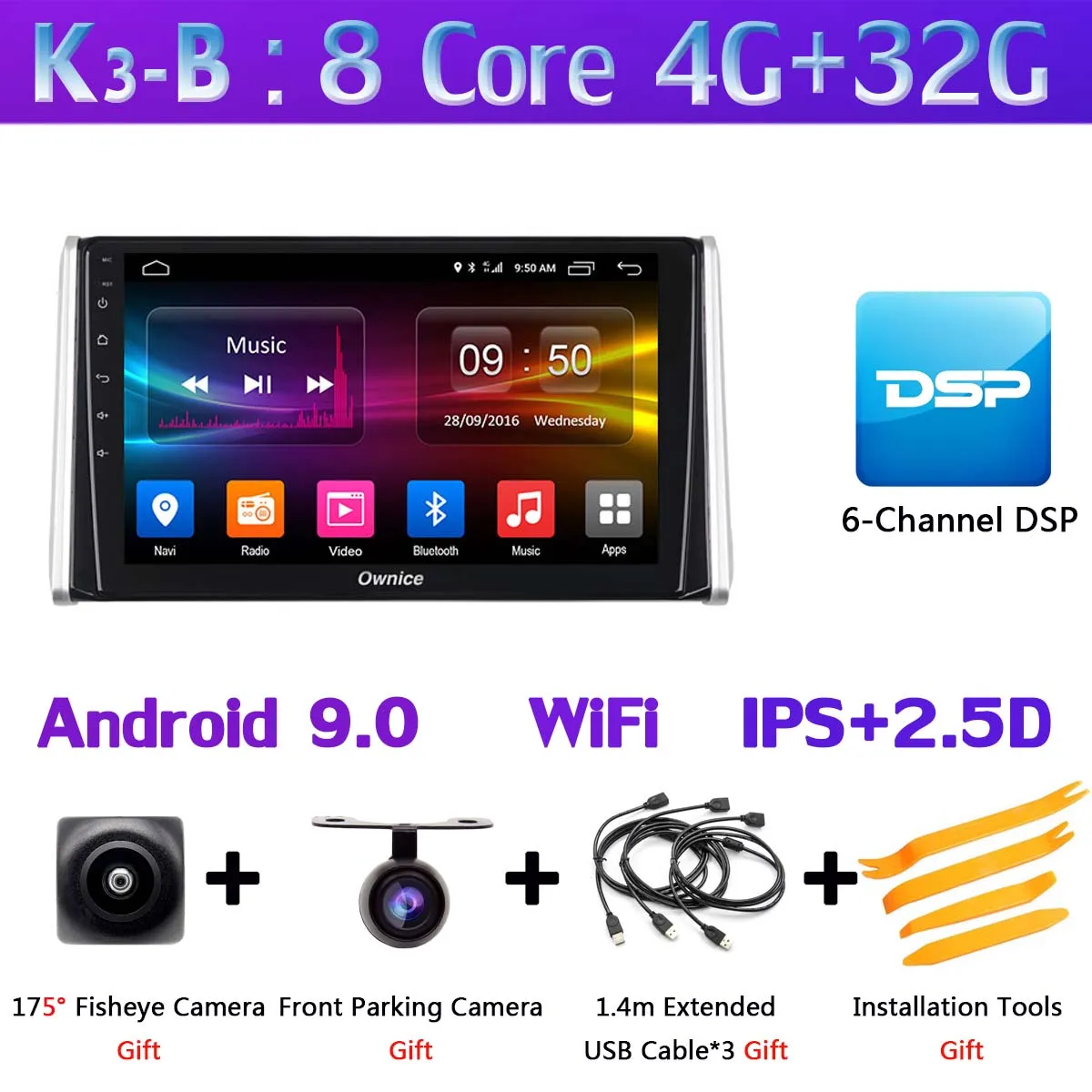 K3-B 360 ° камера Android 9,0 8 ядерный 4G+ 64G SPDIF DSP CarPlay Автомобильный мультимедийный плеер gps навигация радиоприемник для Toyota RAV4 - Цвет: K3-B