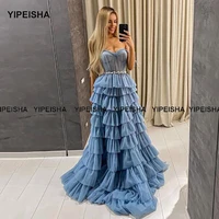 yipeisha blue princess prom dress puffy tiered skirt tulle long evening dress sweetheart birthday party dresses vestido de festa