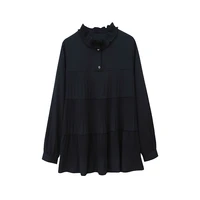 oversize autumn womens commuter dress new korean style stand up collar and large pleated loose long sleeves buttoned dress