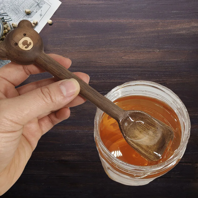 

Столовые приборы в японском стиле с медведем, деревянная ложка, посуда, кофейная ложка из ореха, ложка ручной работы для меда, варенья, кухонные принадлежности