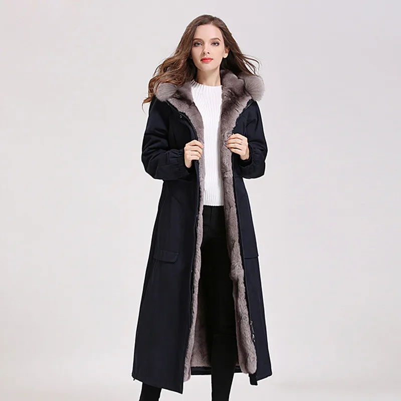 Высококачественное зимнее пальто на щуку для женщин подкладка из кроличьего