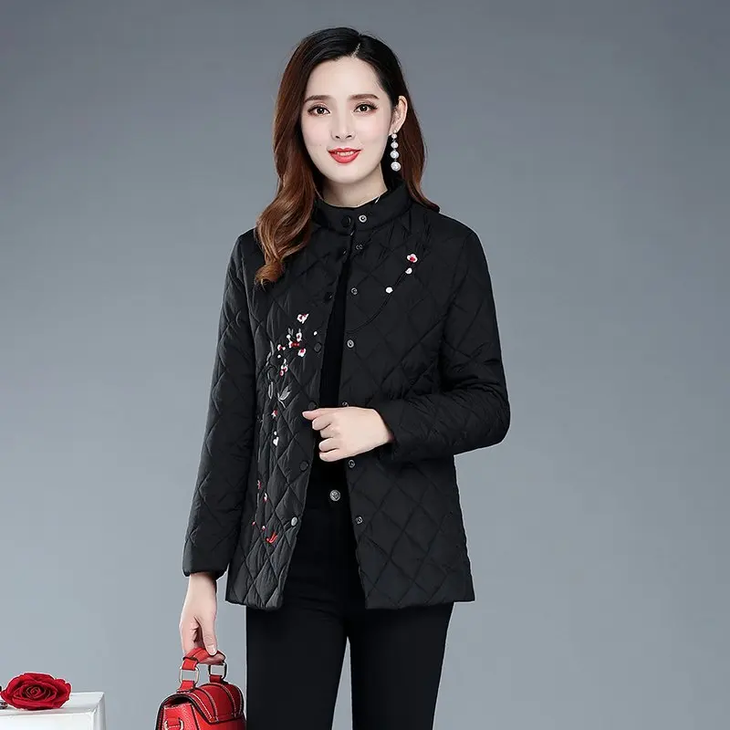

Women Parkas Autumn Winter Cotton Coat Padded Casual Slim Jacket embroidery Outerwear Plaid Quilting Padded Parkas Warm Coat
