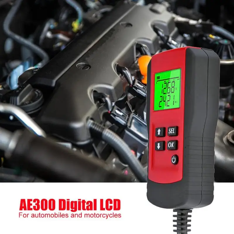 

12V AE300 Red Digital LCD Display Motor Battery Capacitance Diagnostic Tool Batteries Load Tester for Motorcycles Automobiles