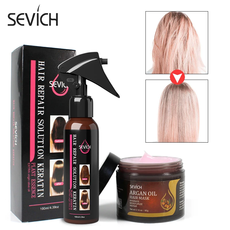 

Sevich Hair Treatment Set 80g Argan Oil Moisturize Hair Mask Repair Damage Hair Root 100ml Hair Repair Spray Restore Soft Hair