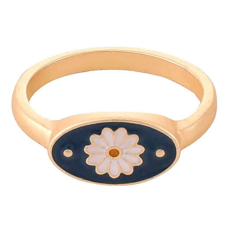 

2021 New Sweet Oval Daisy Pattern Ring Elegant Fashion Ladies Casual Wedding Party Dripping Ring Jewelry