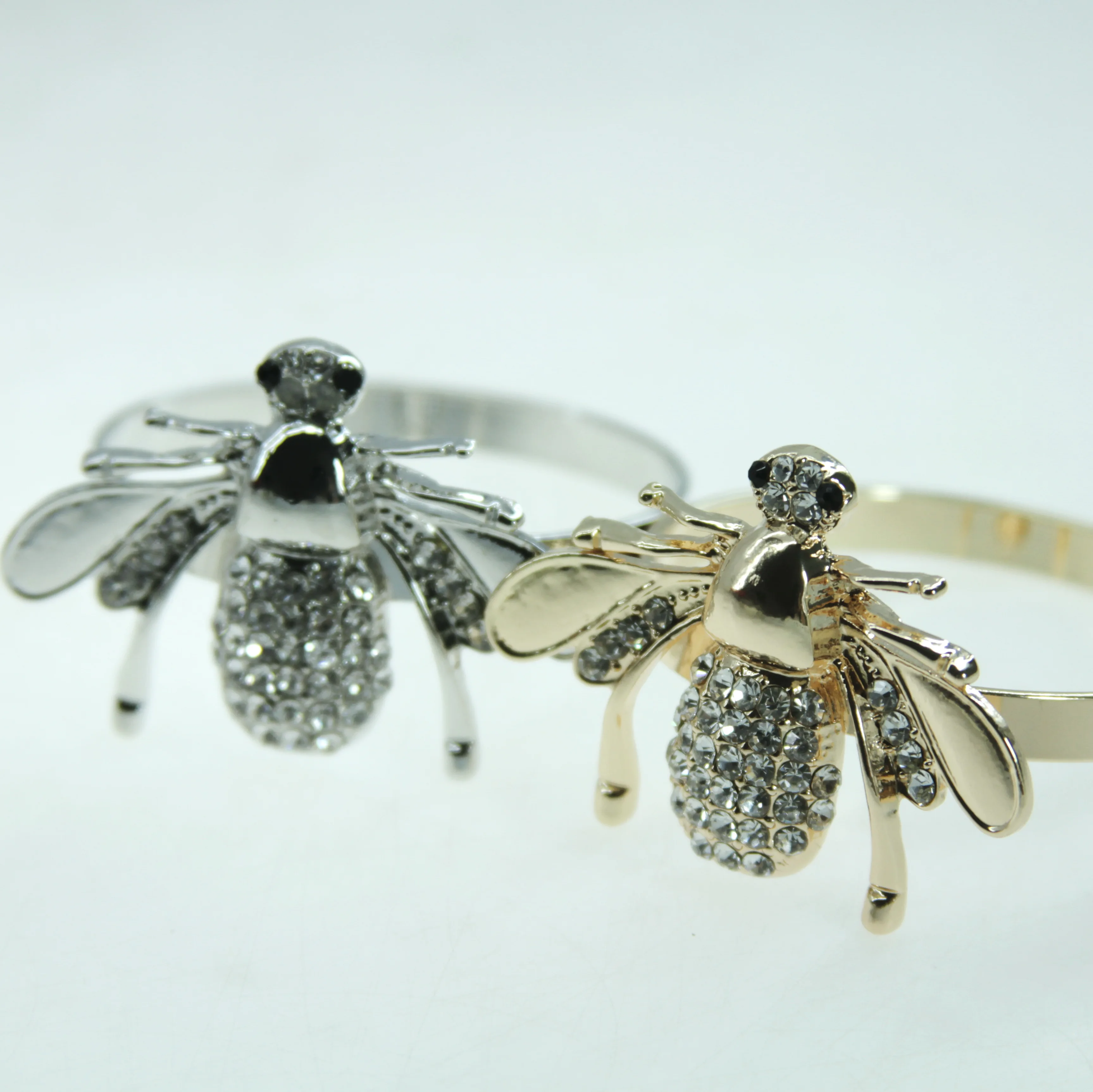 

qn19042902 free shipping gold/silver bee napkin ring with crystal wedding holiday decoration , wholesale napkin holder 12 pcs