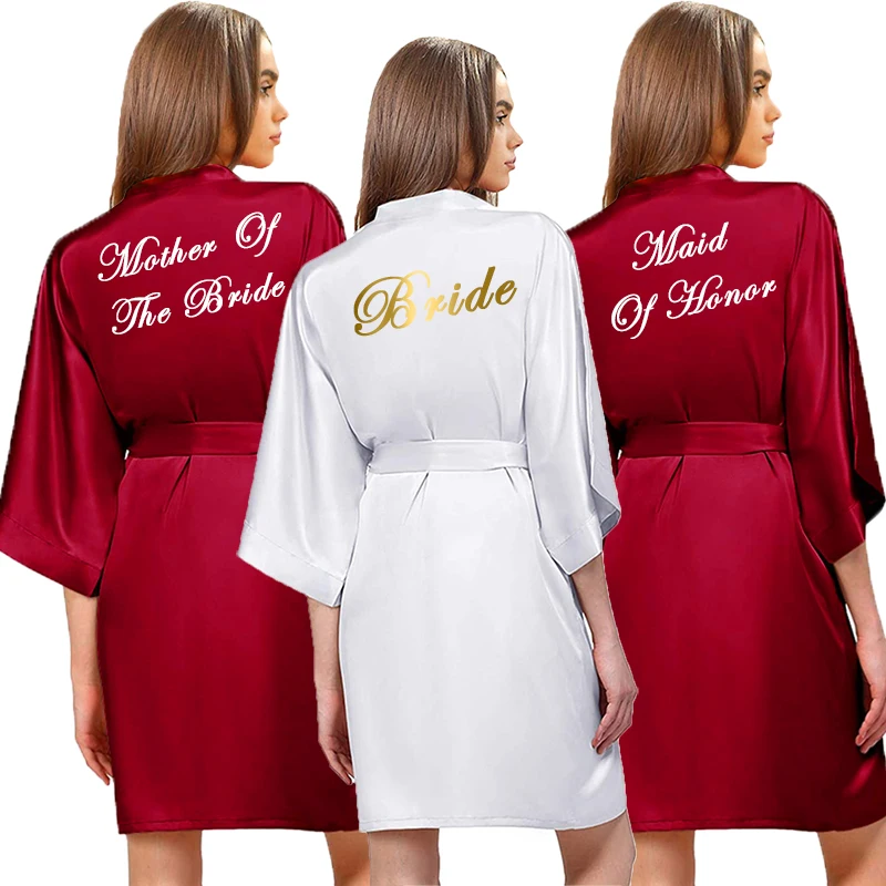 

Burgundy Satin Robe for Women Short Bride Bridesmaid Robes Rose Gold Dressing Robe Bridal Robes Wedding Party Sleepwear Bathrobe