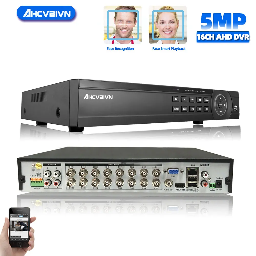 

16 Channel 5MP AHD DVR NVR Hybrid 6 in 1 Video Recorder for 5MP 4MP 1080P TVI CVI CVBS AHD IP CCTV Security Camera with 4TB HDD