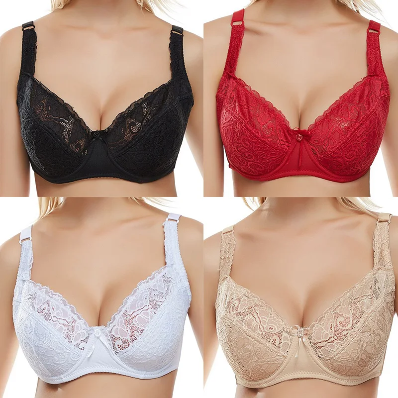 

Red Plus Size Bra Ladies Adjustable Lace Thin Underwear Padded Sexy Bra Women Big Breast C D DD DDD E F Cup Large Size Bras