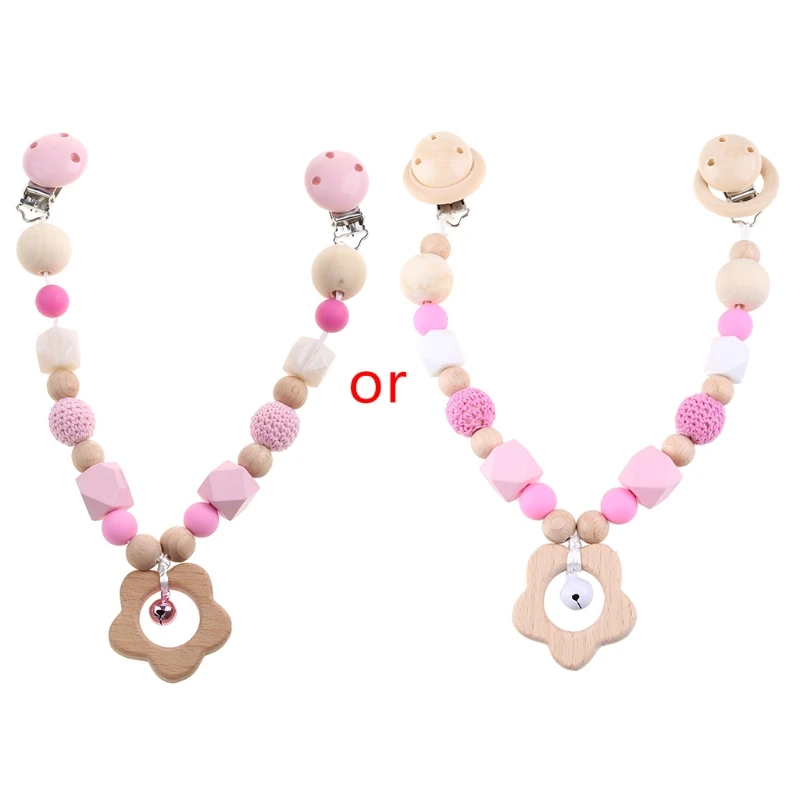 

Wooden Music Rattle Animal Star Mobile Holder Teething Pendant Wooden Gym Rodent Silicone Beads Necklace Clip Stroller