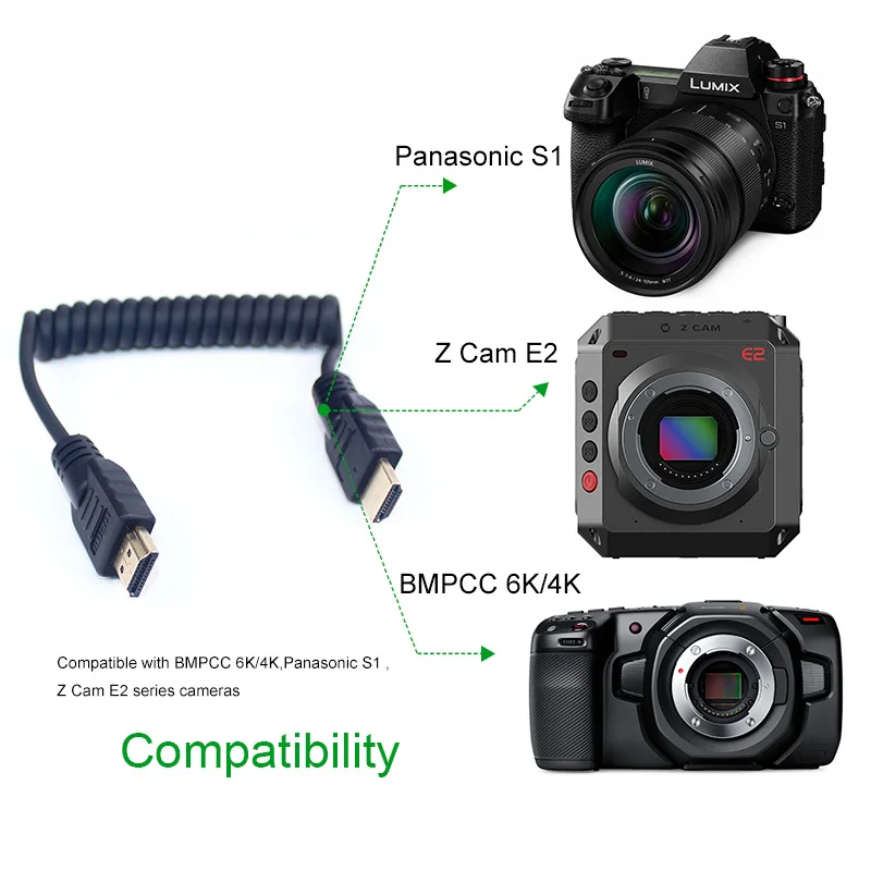 LanParte спиральный HDMI кабель с типом А к типом камеры HDMI разъем для Aotomos 8 бит для BMPCC 4K