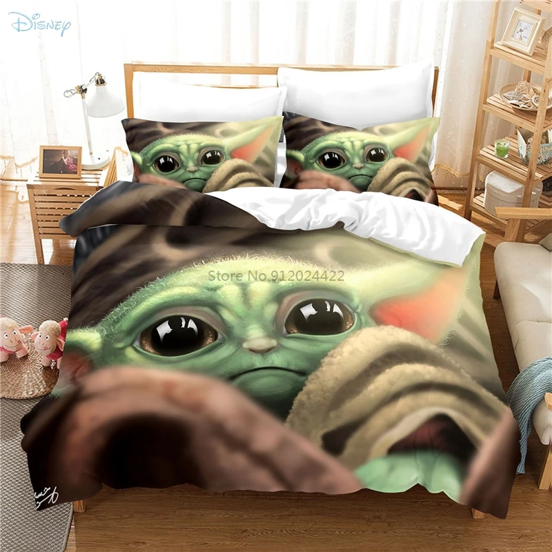 New Cartoon Star Wars Baby Yoda Pattern Bedding Set Printed Duvet Cover Pillowcase Comforter Cover Twin Full Queen King Bed Sets