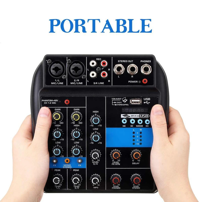 Portable 4 Channels Usb Mini Sound Mixing Console Audio Mixer Amplifier Bluetooth 48V Phantom Power For Karaoke Ktv Match Party |