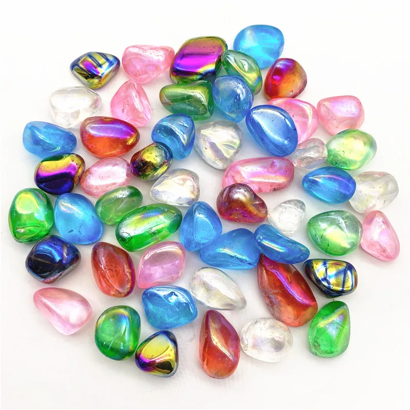 

Drop Shipping 50g Natural Crystal Rainbow Colorful Electroplated Titanium Aura Quartz Crystal Tumbled Stones Gemstones