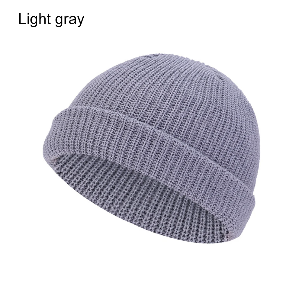 light gray Унисекс зимний мужской ребристый трикотажный головной убор с черепом головной убор моряка манжета безрукавка Ретро Темно-Синий стиль лыжный Рыбак Docker Beanie Hat - Цвет: light gray