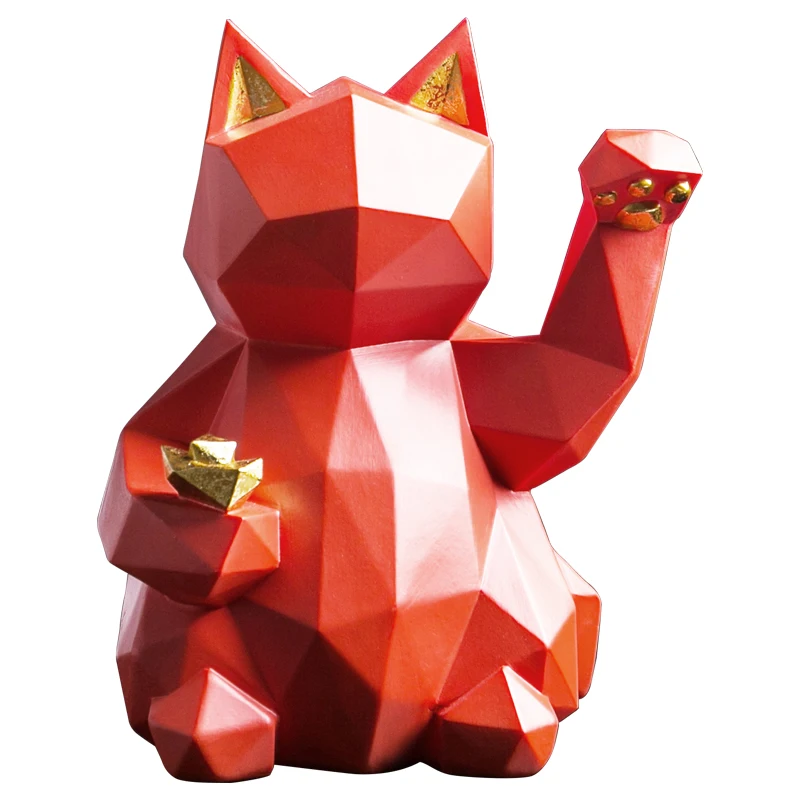 

Modern Geometric Lucky Cat Storage Box Resin Ornaments Milk Coffee Shop Figurines Decoration Home Livingroom Sculpture Crafts