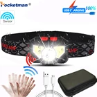 Светодиодный налобный фонарь с датчиком движения, встроенный аккумулятор, громкая связь, светодиодный Индуктивный фонарь с портативной коробкой