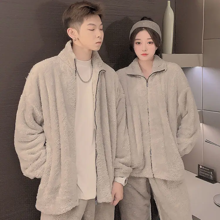 Version of The Couple Pajamas Female Autumn and Winter Loose Coral Velvet Warm Thickened Facecloth Men's Home Furnishing Suit