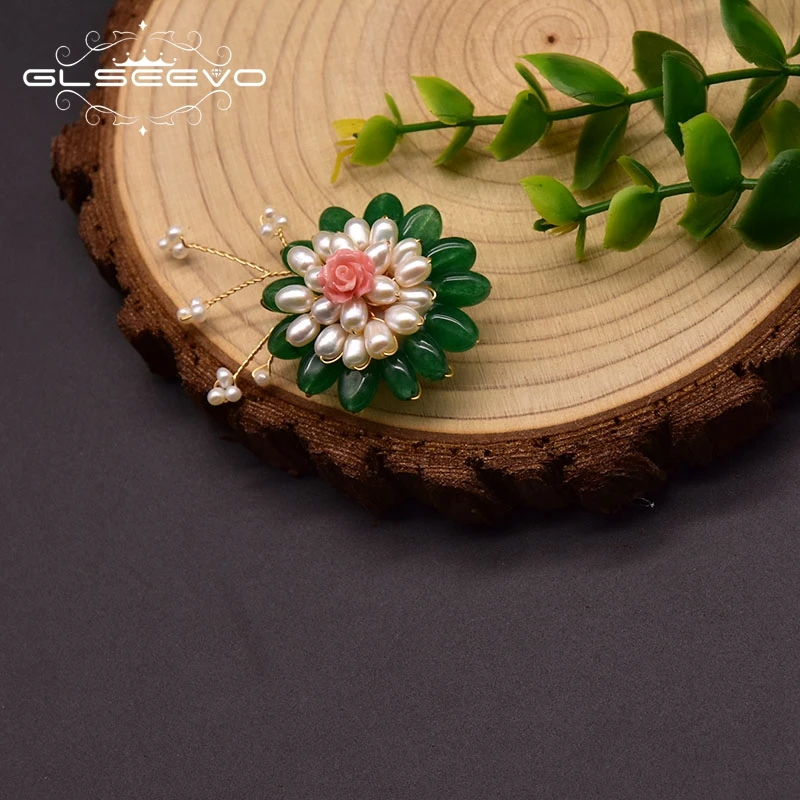 

GLSEEVO Natural Freshwater Baroque Pearl Brooch For Woman Gifts Designer Handmade Real Coral Flower High-End Jewelry GO0369