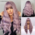 Женский синийфиолетовый синтетический парик LOUIS FERRE с челкой, длинные волнистые парики для женщин, термостойкие, для косплея, для вечеринки, искусственные волосы