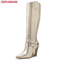 sexy pointed toe western cowboy boots for women autumn winter high heels knee high long boots shoes big size botas cowboy mujer