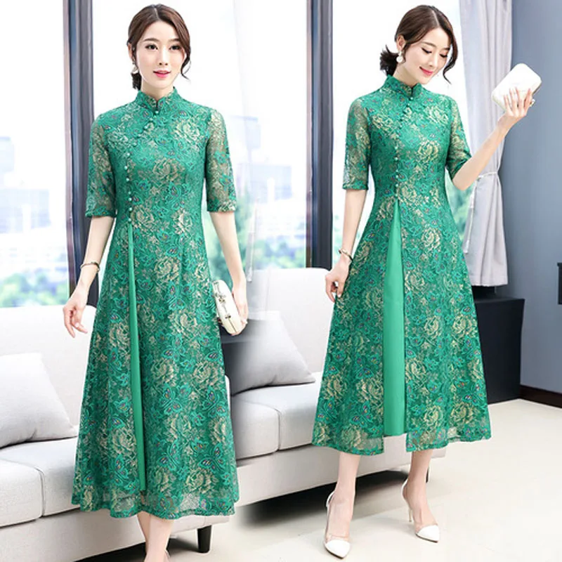 Color6 Вьетнамское платье для женщин, винтажное, восточное, китайское, Qipao, Cheongsams, обтягивающее, облегающее, кружевное, с вышивкой, свадебное, Aodai, одежда - Цвет: Color6