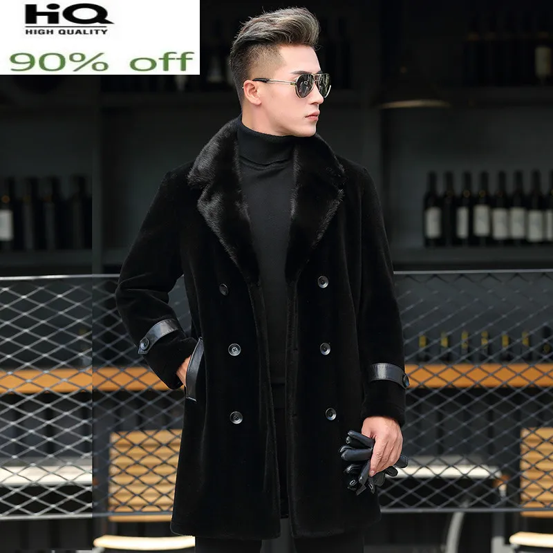 

Real Fur Coat Men Luxury Mink Fur Collar Long Sheep Shearing Jacket Man Winter Clothes 2022 Korean Warm Wool Coats 8517Z