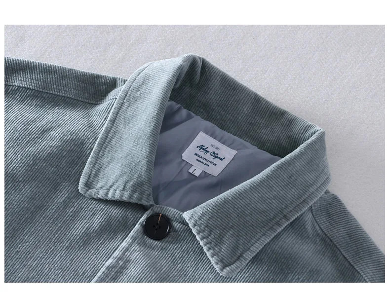 Schinteon Men Corduary Loose Jacket Autumn Mid-Length Outwear Casual Turn-down Collar Top Fashion High Quality New