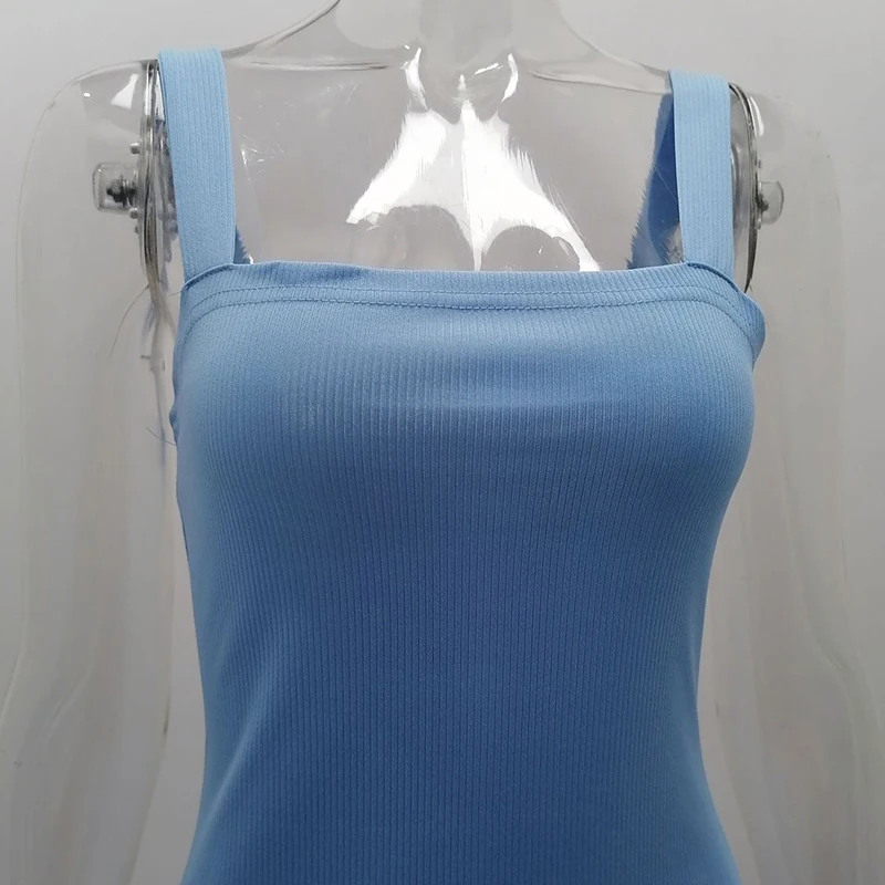 

Knitting Split Fork Tight Sling Dresses Women's Fashion Solid Square Collar Mini Dress Woman Sexy Casual Summer Dress Woman's
