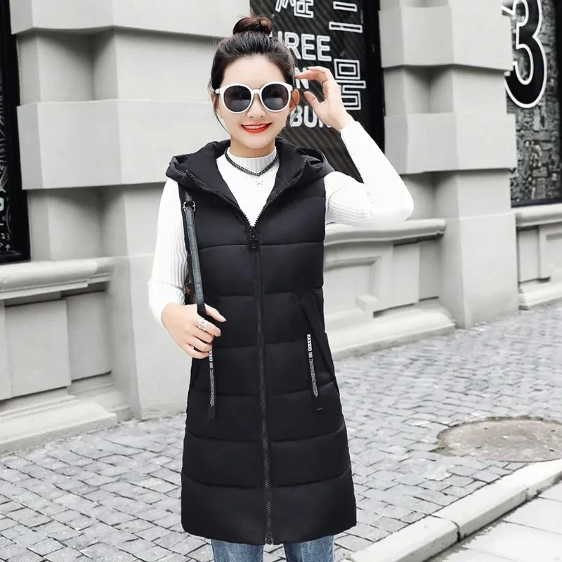 2022 Winter Women's jacket Windproof Warm Long Cotton Waistcoat Casual Sleeveless hooded femme coat vest women Oversize parkas